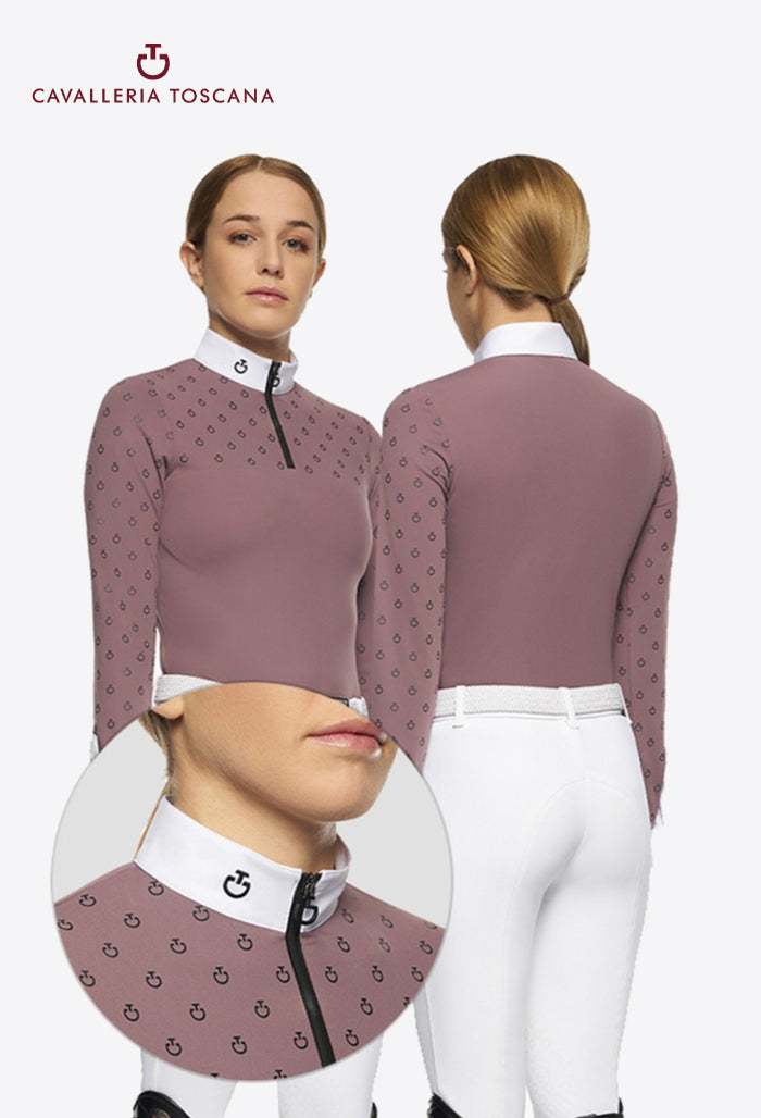 Cavalleria Toscana - Children's Competition Shirt Mini CT Print L/S Brushed Jersey Zip