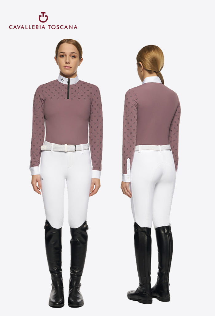 Cavalleria Toscana - Children's Competition Shirt Mini CT Print L/S Brushed Jersey Zip