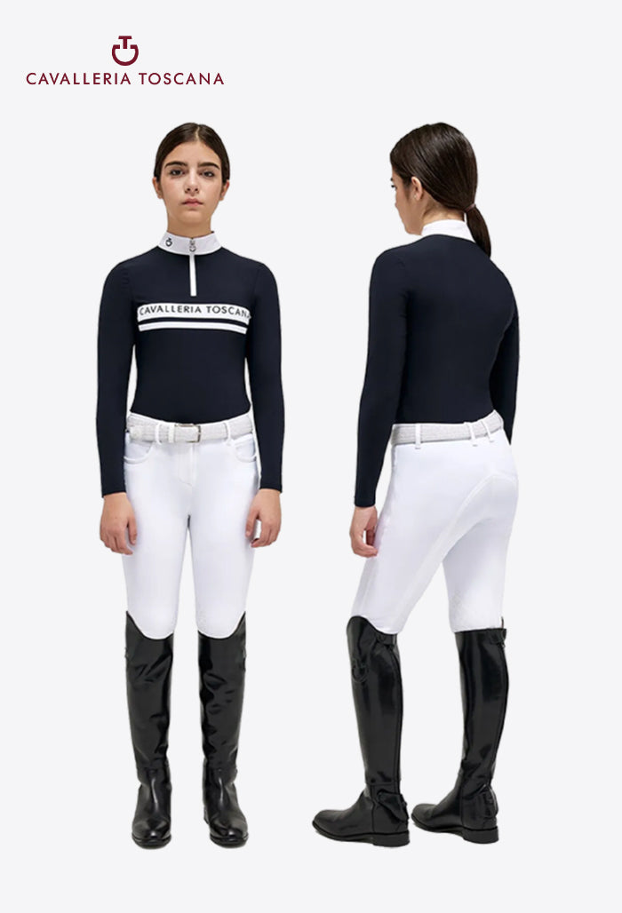 Cavalleria Toscana - Children's Competition Shirt Flocked Stripe CT Logo L/S Jersey Zip