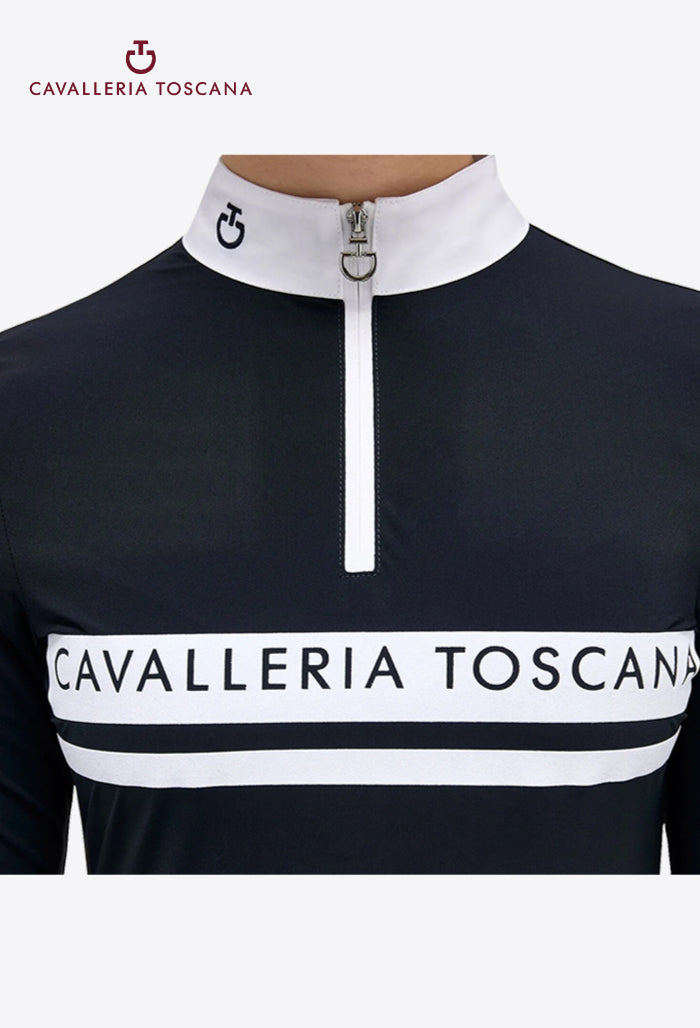 Cavalleria Toscana - Children's Competition Shirt Flocked Stripe CT Logo L/S Jersey Zip