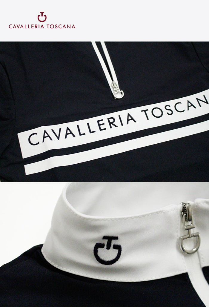 Cavalleria Toscana - Children's Competition Shirt Flocked Stripe CT Logo L/S Jersey Zip