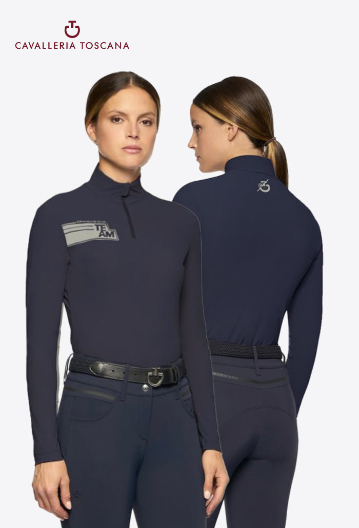 Cavalleria Toscana - Damen Reitshirt CT Team Daytona Langarm Zip Mock Turtleneck
