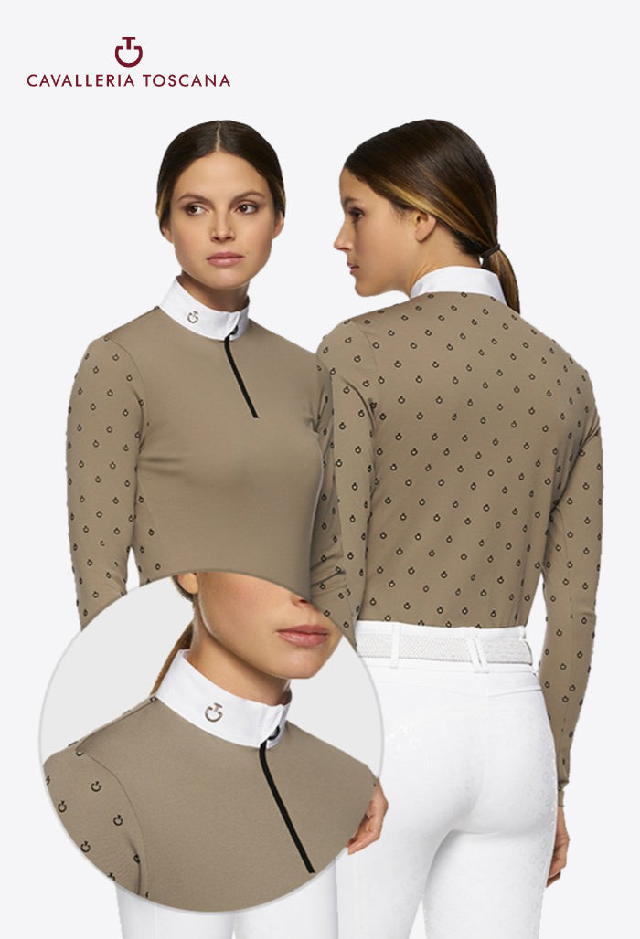 Cavalleria Toscana - Damen Turniershirt Mini CT Flock Print Brushed Jersey Langarm
