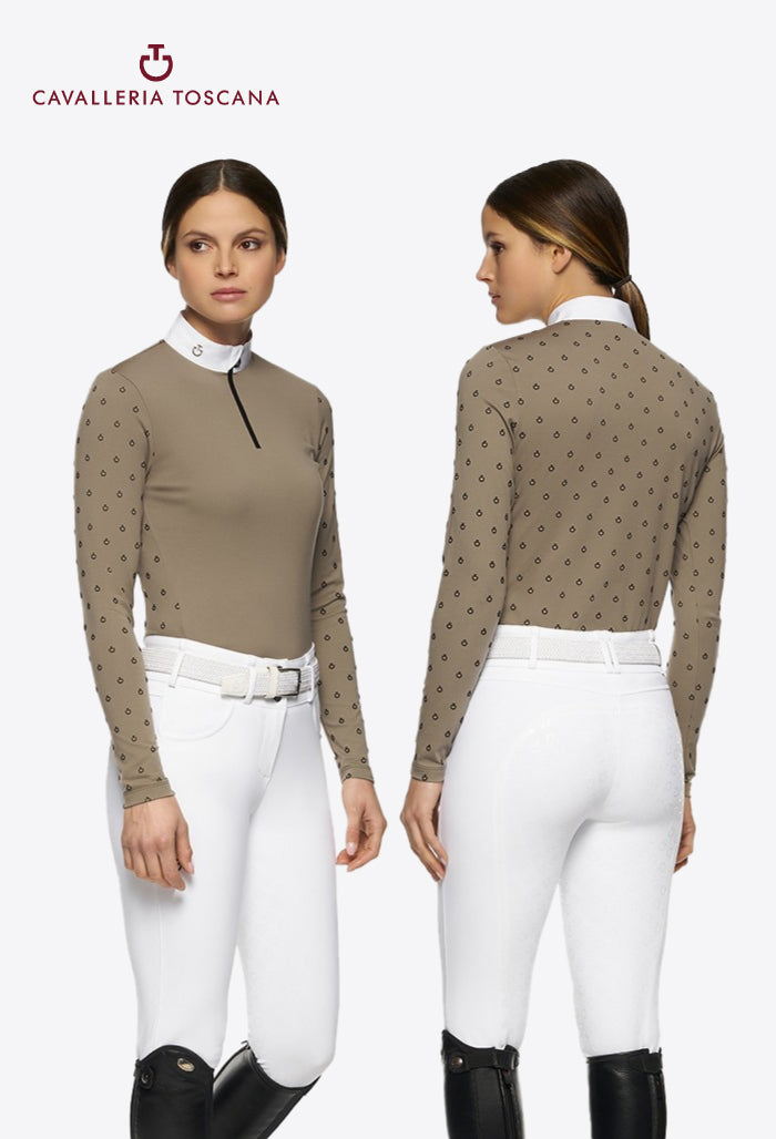 Cavalleria Toscana - Damen Turniershirt Mini CT Flock Print Brushed Jersey Langarm