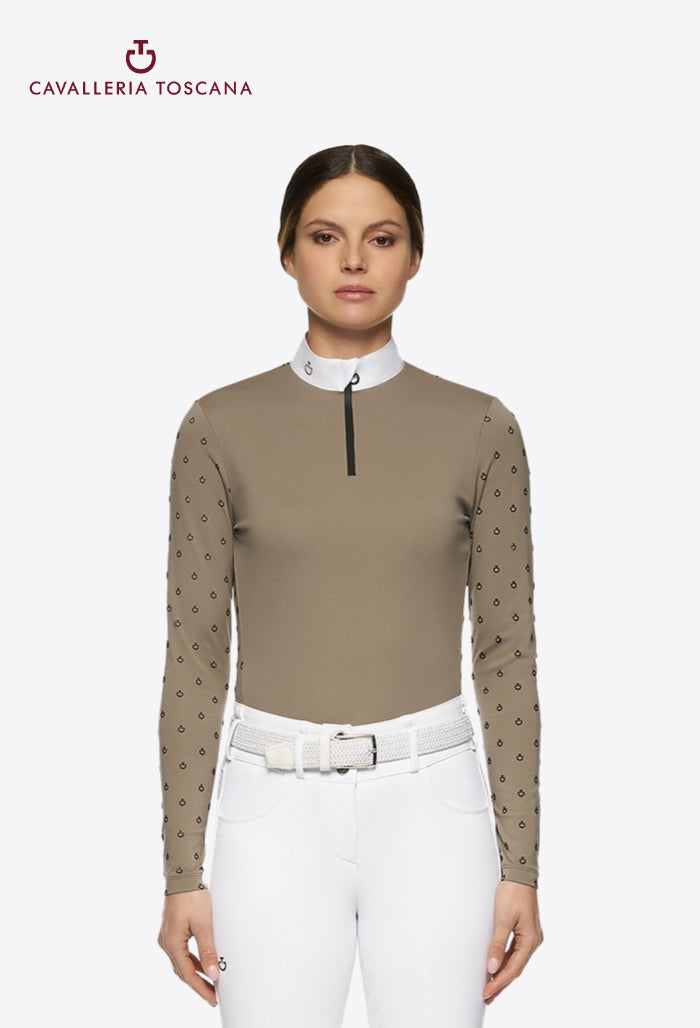 Cavalleria Toscana - Damen Turniershirt Mini CT Flock Print Brushed Jersey Langarm