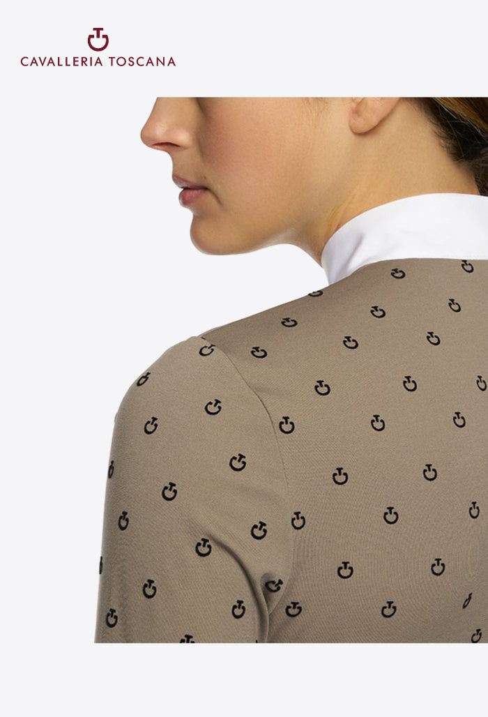 Cavalleria Toscana - Damen Turniershirt Mini CT Flock Print Brushed Jersey Langarm
