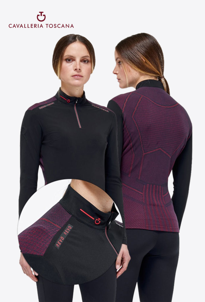 Cavalleria Toscana - Tech Wool Reitshirt mit halbem Reißverschluss für Damen