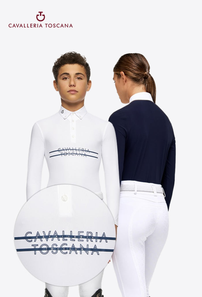 Cavalleria Toscana - Kinder-Turniershirt bedruckter Streifen CT Logo Langarm-Jersey Reißverschluss
