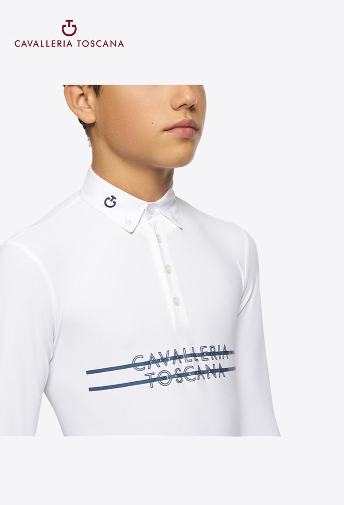 Cavalleria Toscana - Kinder-Turniershirt bedruckter Streifen CT Logo Langarm-Jersey Reißverschluss