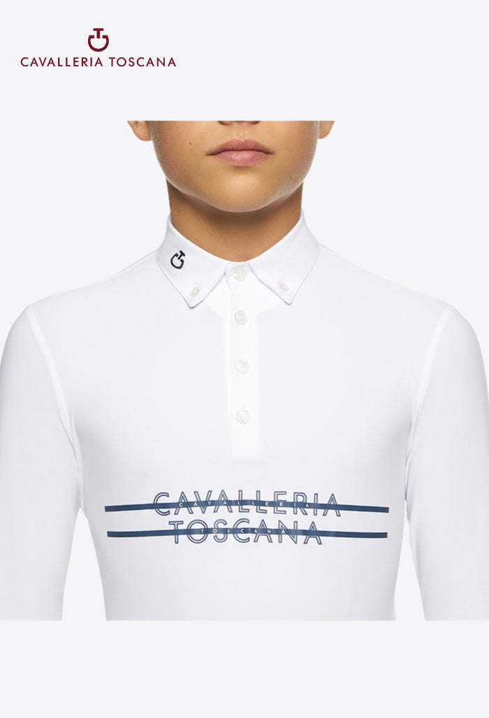 Cavalleria Toscana - Kinder-Turniershirt bedruckter Streifen CT Logo Langarm-Jersey Reißverschluss