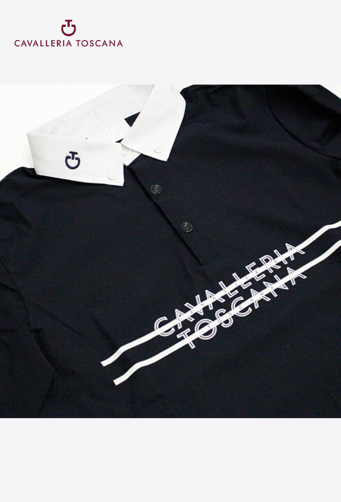 Cavalleria Toscana - Kinder-Turniershirt bedruckter Streifen CT Logo Langarm-Jersey Reißverschluss