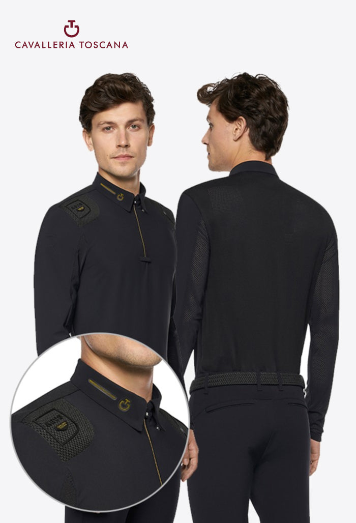 Cavalleria Toscana - Herren Turniershirt R-EVO Epaulet Langarm Reißverschluss