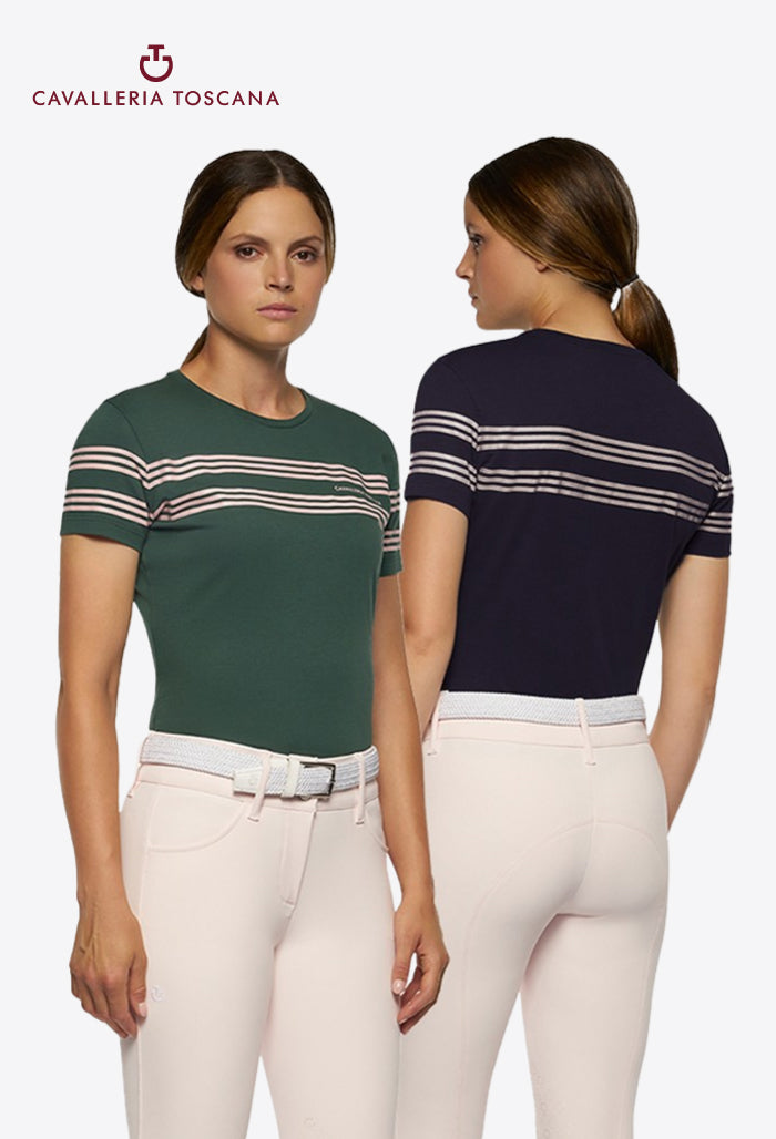 Cavalleria Toscana - Damen-T-Shirt aus Baumwolle mit geprägten Silikonstreifen