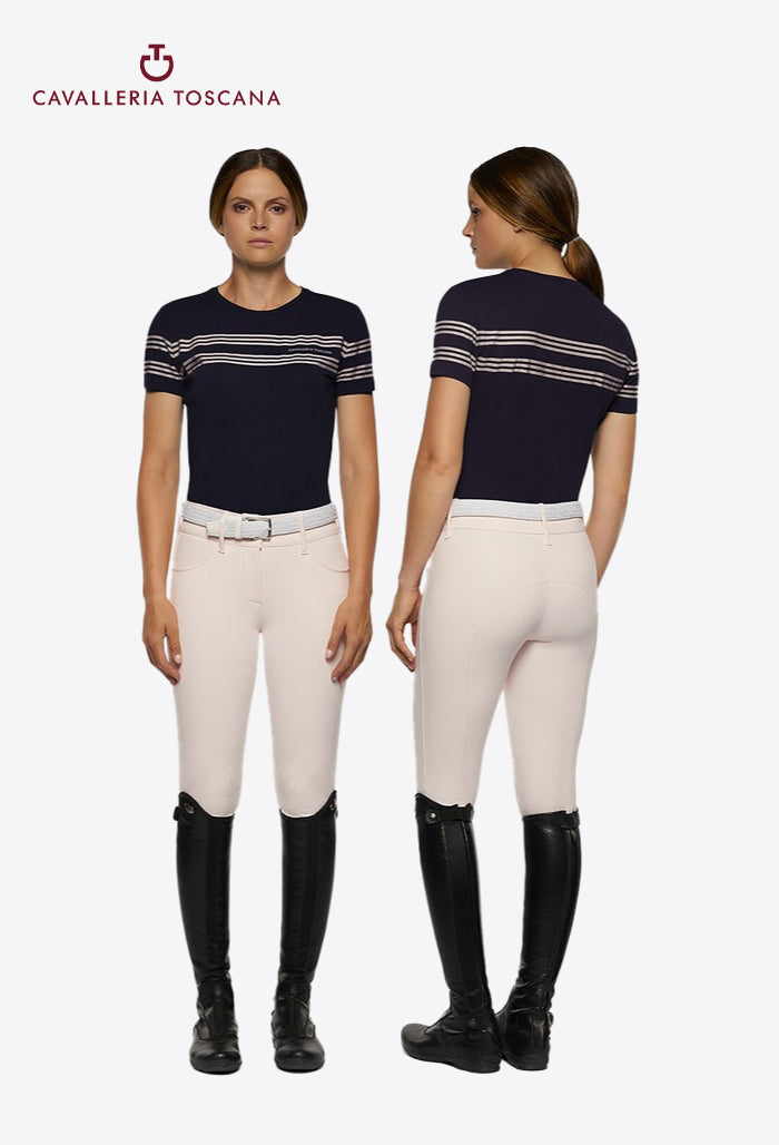 Cavalleria Toscana - Damen-T-Shirt aus Baumwolle mit geprägten Silikonstreifen
