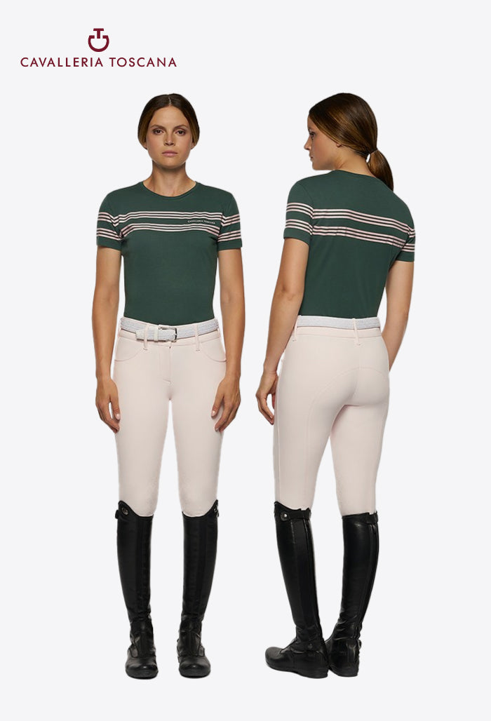 Cavalleria Toscana - Damen-T-Shirt aus Baumwolle mit geprägten Silikonstreifen