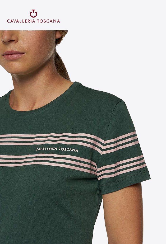 Cavalleria Toscana - Damen-T-Shirt aus Baumwolle mit geprägten Silikonstreifen