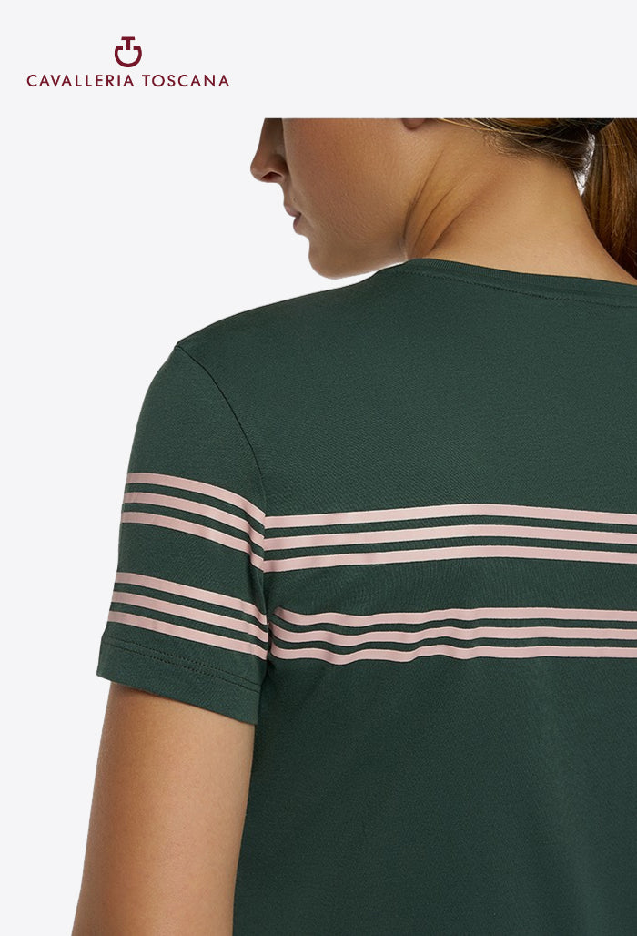 Cavalleria Toscana - Damen-T-Shirt aus Baumwolle mit geprägten Silikonstreifen