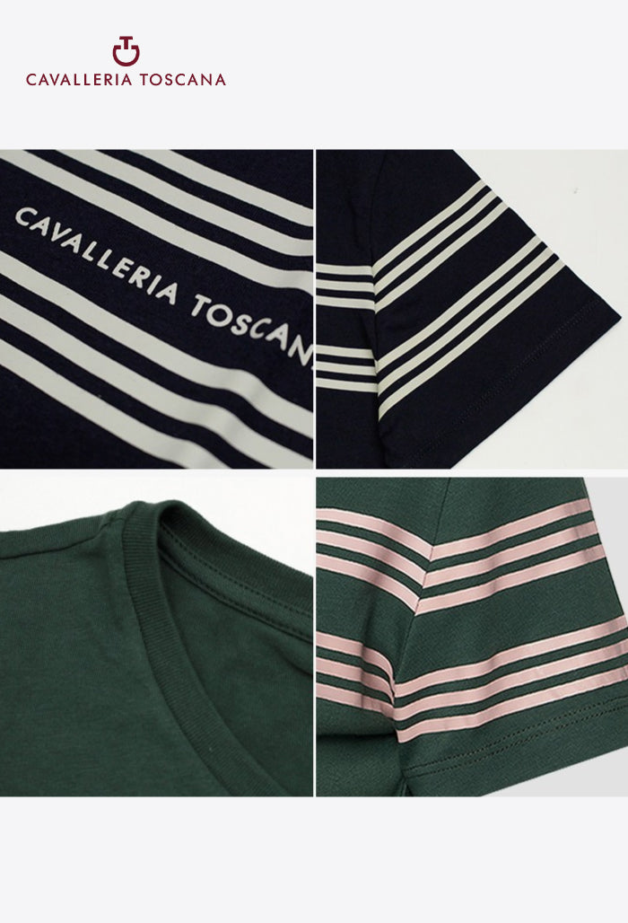 Cavalleria Toscana - Damen-T-Shirt aus Baumwolle mit geprägten Silikonstreifen