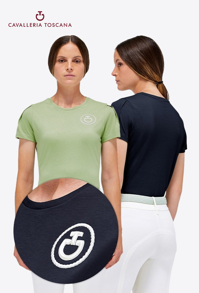 Cavalleria Toscana – Damen-T-Shirt aus Baumwolle mit Puffärmeln und CT-Emblem