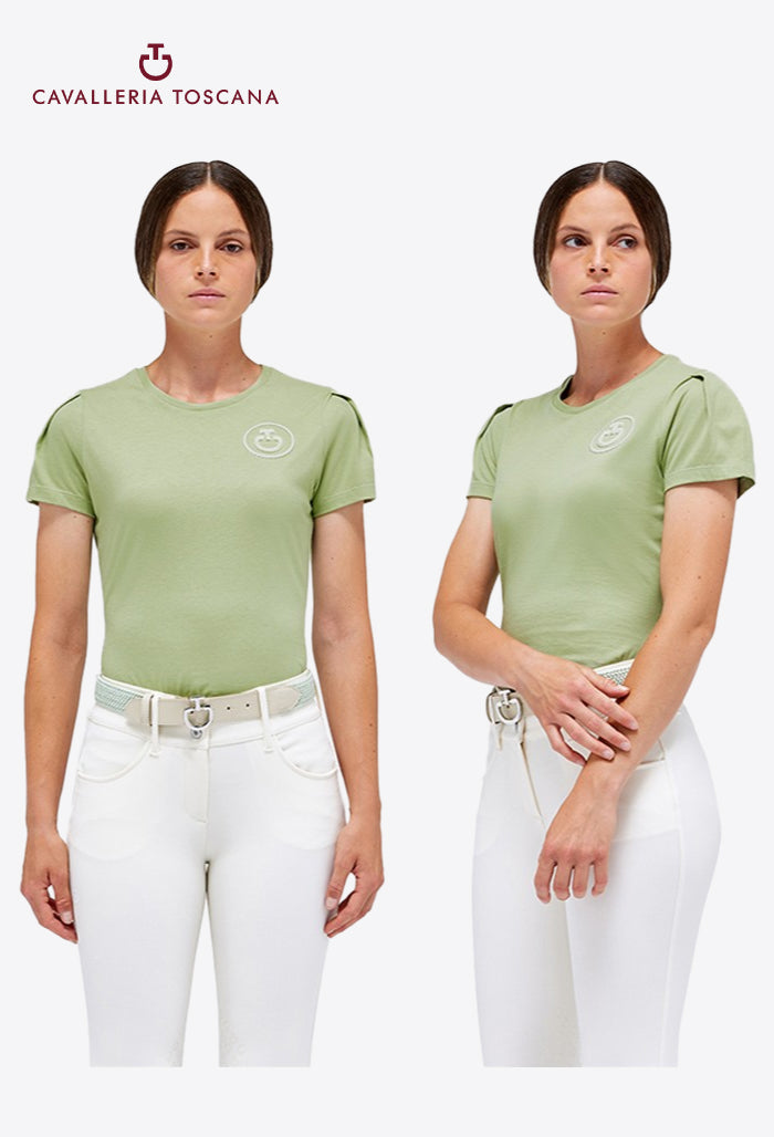 Cavalleria Toscana – Damen-T-Shirt aus Baumwolle mit Puffärmeln und CT-Emblem
