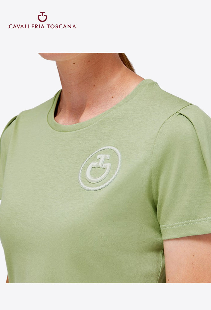 Cavalleria Toscana – Damen-T-Shirt aus Baumwolle mit Puffärmeln und CT-Emblem