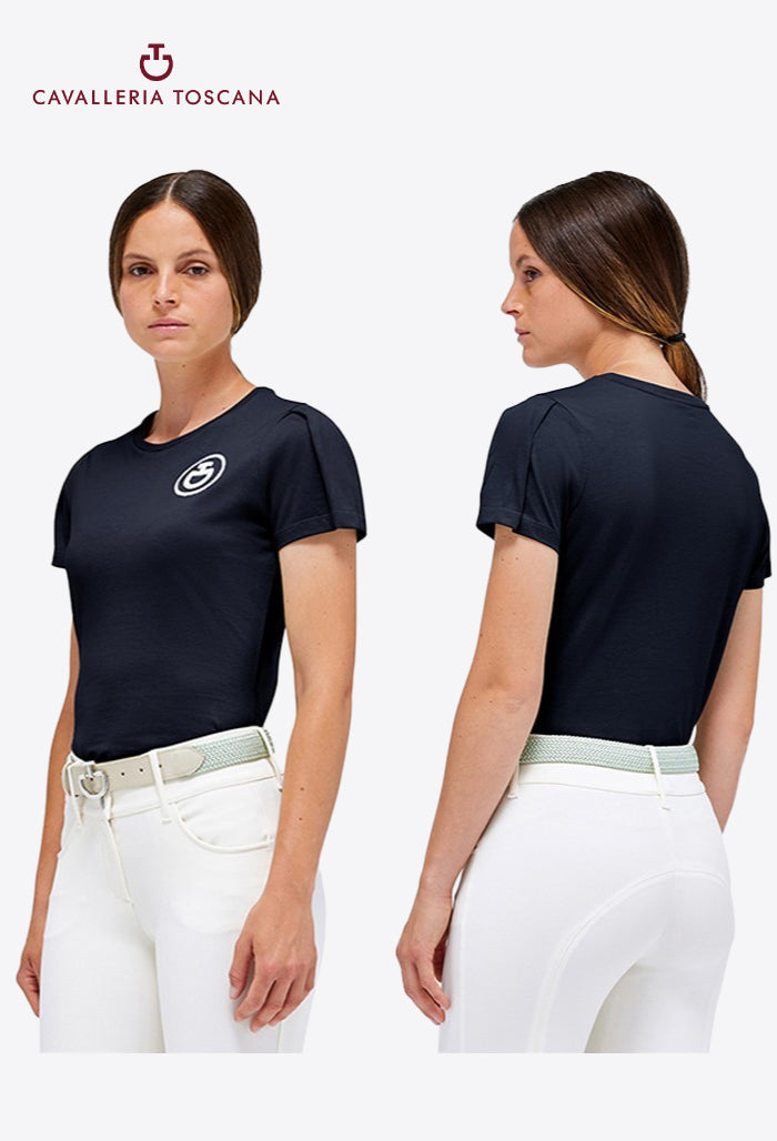 Cavalleria Toscana – Damen-T-Shirt aus Baumwolle mit Puffärmeln und CT-Emblem