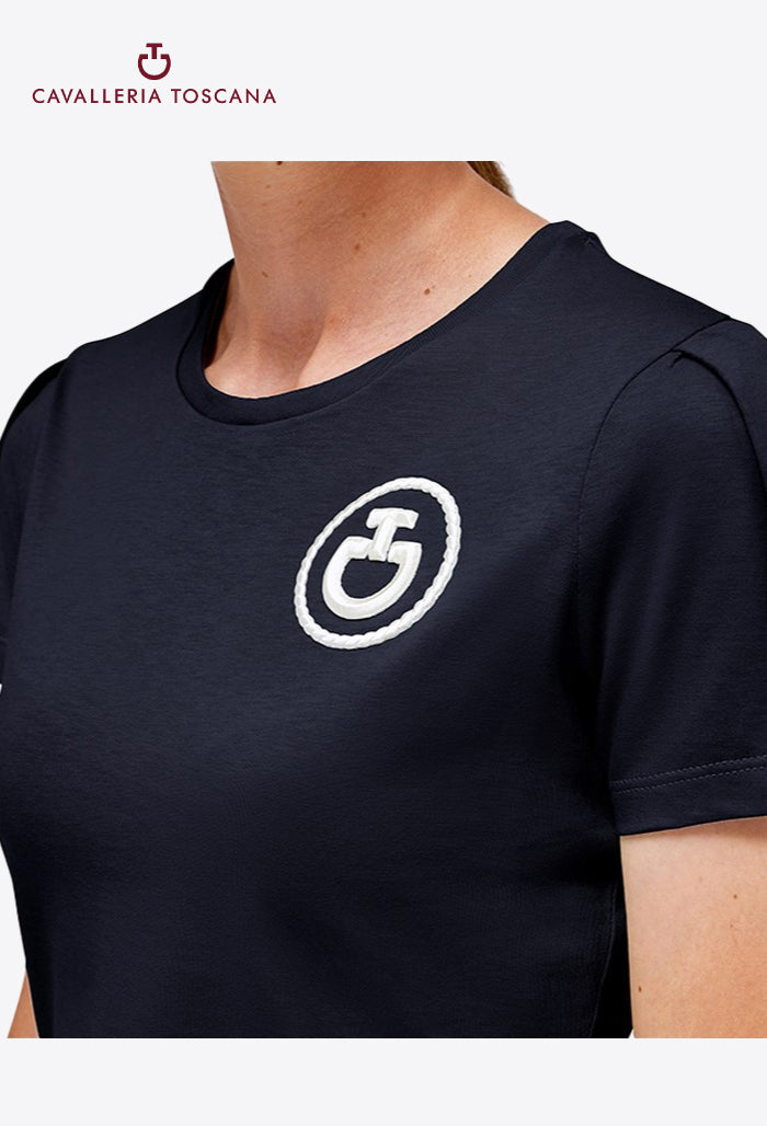 Cavalleria Toscana – Damen-T-Shirt aus Baumwolle mit Puffärmeln und CT-Emblem