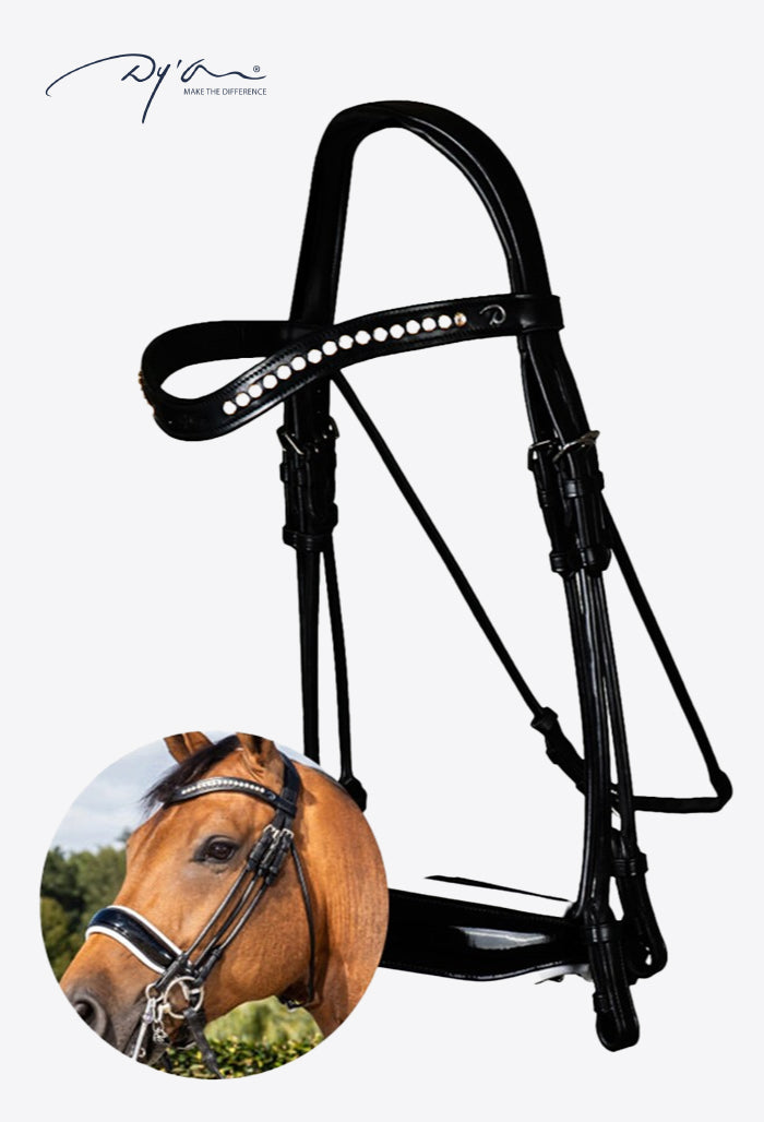 Dy'on - Patent Large Crank Noseband with White Padding Double Bridle