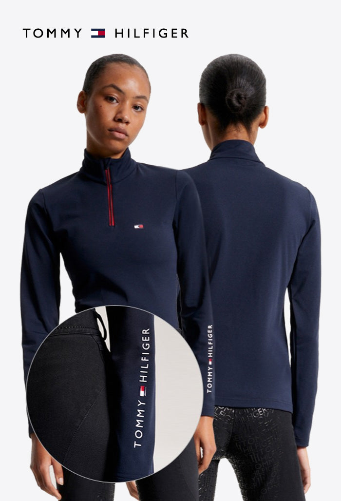 Tommy Hilfiger – Damen Reitshirt – Thermo-Shirt mit 1/4-Reißverschluss