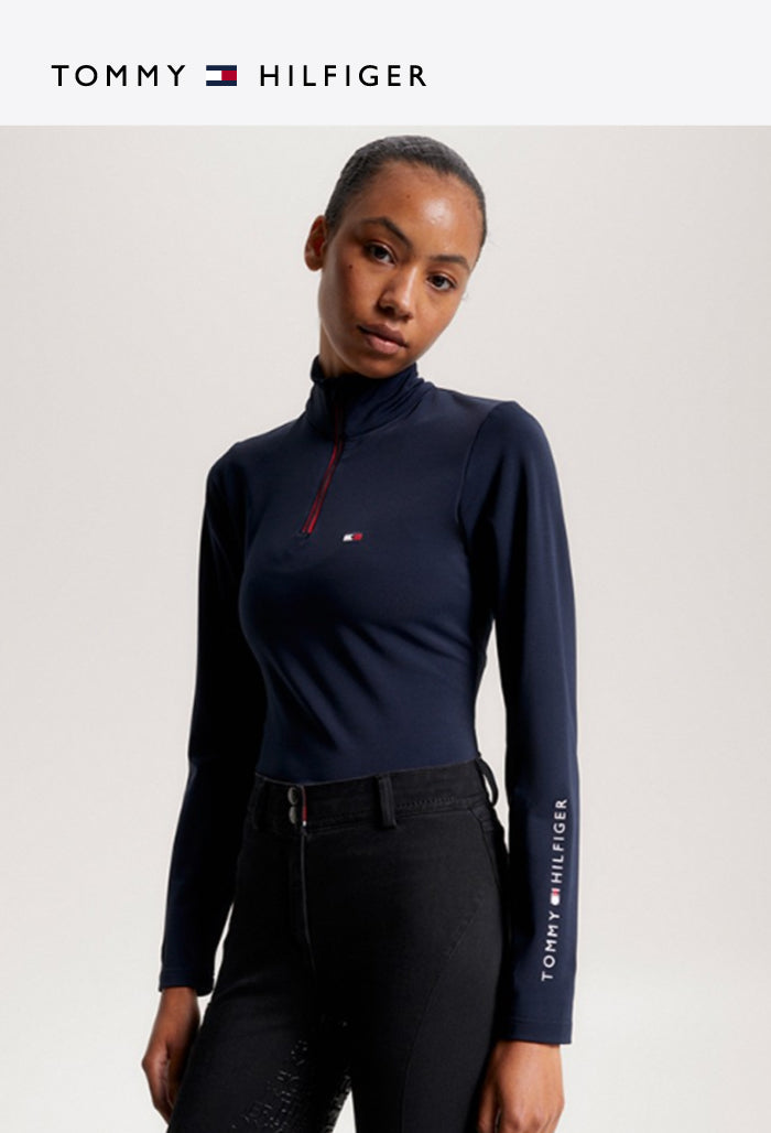Tommy Hilfiger – Damen Reitshirt – Thermo-Shirt mit 1/4-Reißverschluss